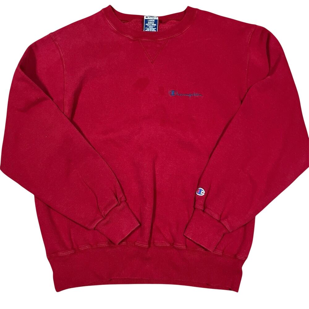 Vintage Champion Reverse Weave Crewneck Sweatshirt Red Blank Large 90s Y2K Flaw
